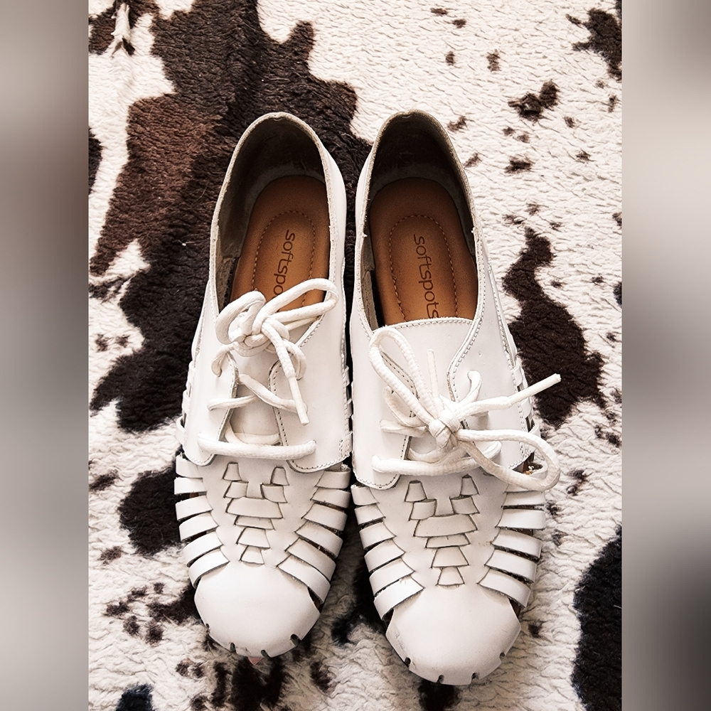 Softspots White Woven Lace-Up Flats